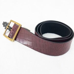 Banana Republic Crocodile Wide Belt Womens XL Burgundy Embossed Faux Leather New